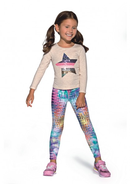 Girls' leggings DIXI stretchy with a decorative print