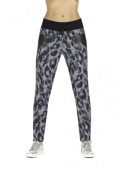 Women's pants MITSU with animal print and leather...
