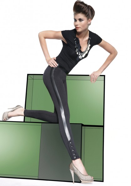 Women's leggings JESSICA with leather stripes and buttons